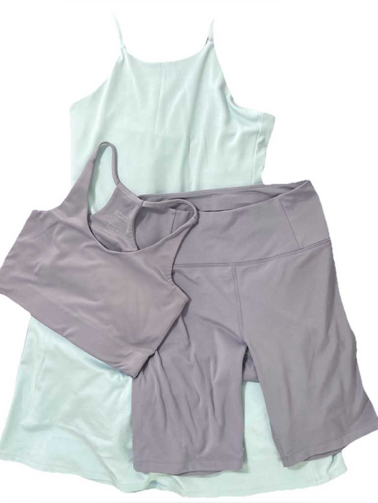 Girlfriend Collective Activewear Bundle Naomi Dress M Shorts M Bra S